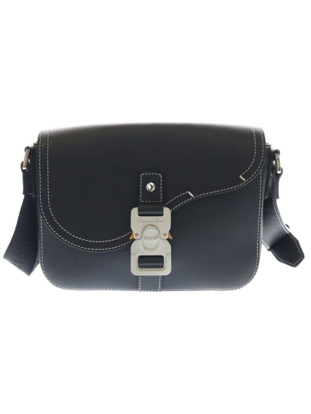 Dior Saddle Messenger Leather Shoulder Bag Silver Black